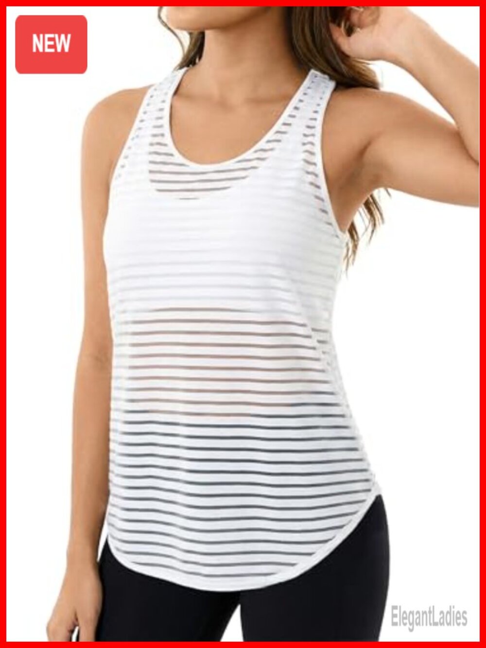 Striped Mesh Racerback Workout Tank Top Sleeveless Athletic Gym Shirt